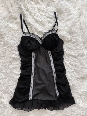 Vintage Black Lace-Trim Top from La vie en rose